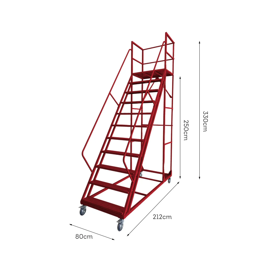 GROVIA 250cm Platform Height  10-step Ladder With Wheels Warehouse Staircase - Image 6