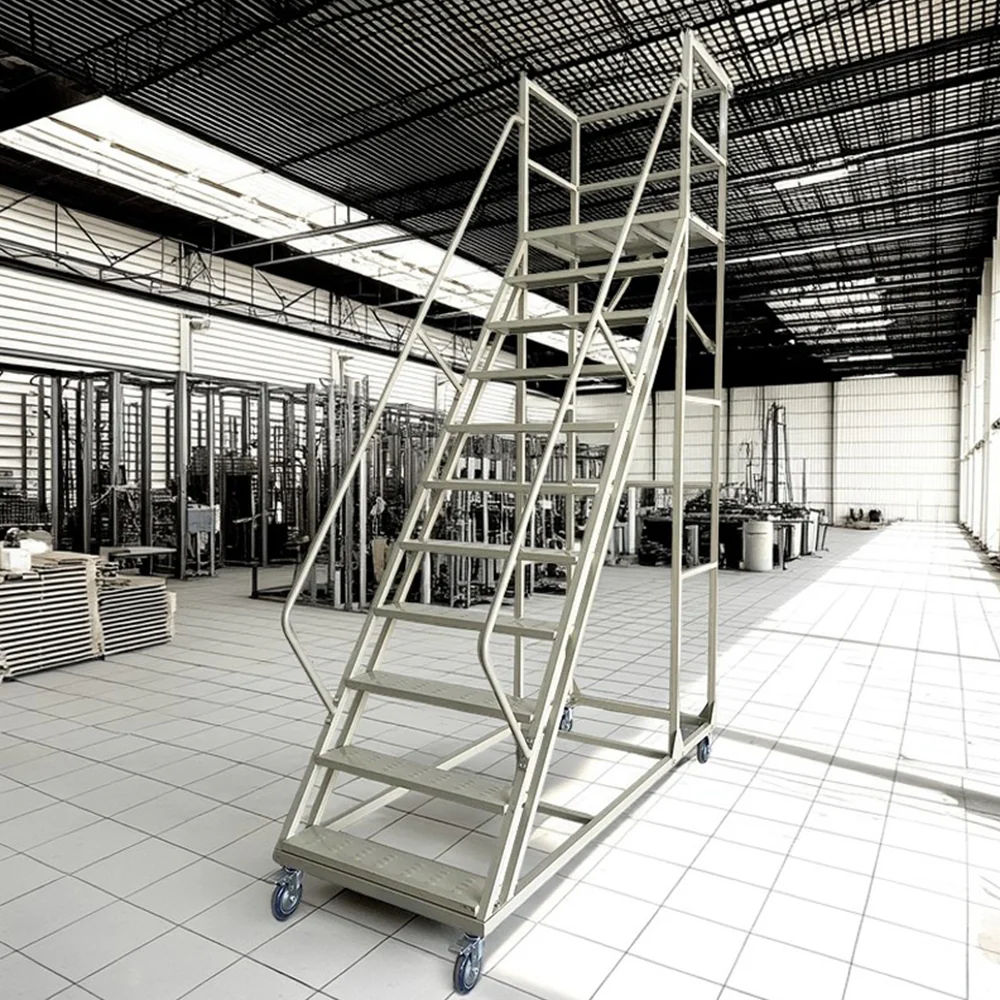 GROVIA 250cm Platform Height  10-step Ladder With Wheels Warehouse Staircase - Image 8