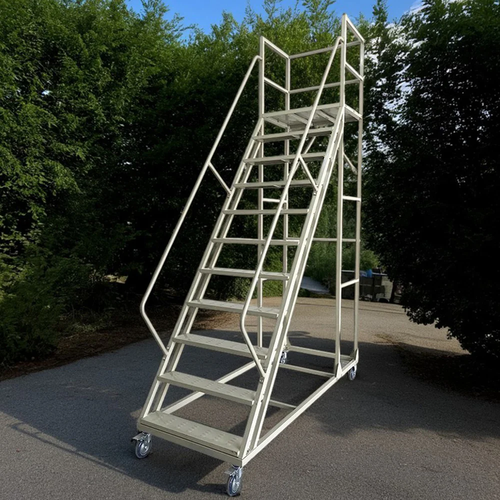 GROVIA 250cm Platform Height  10-step Ladder With Wheels Warehouse Staircase - Image 9