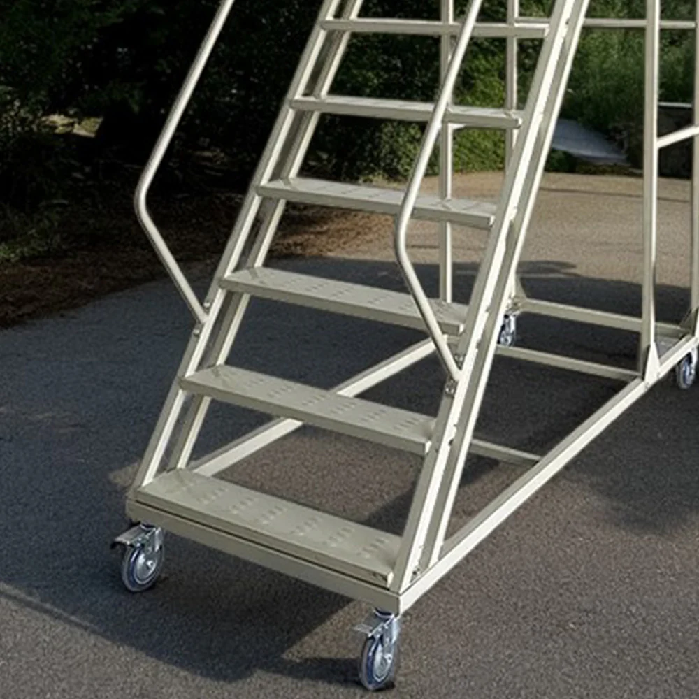 GROVIA 250cm Platform Height  10-step Ladder With Wheels Warehouse Staircase - Image 10