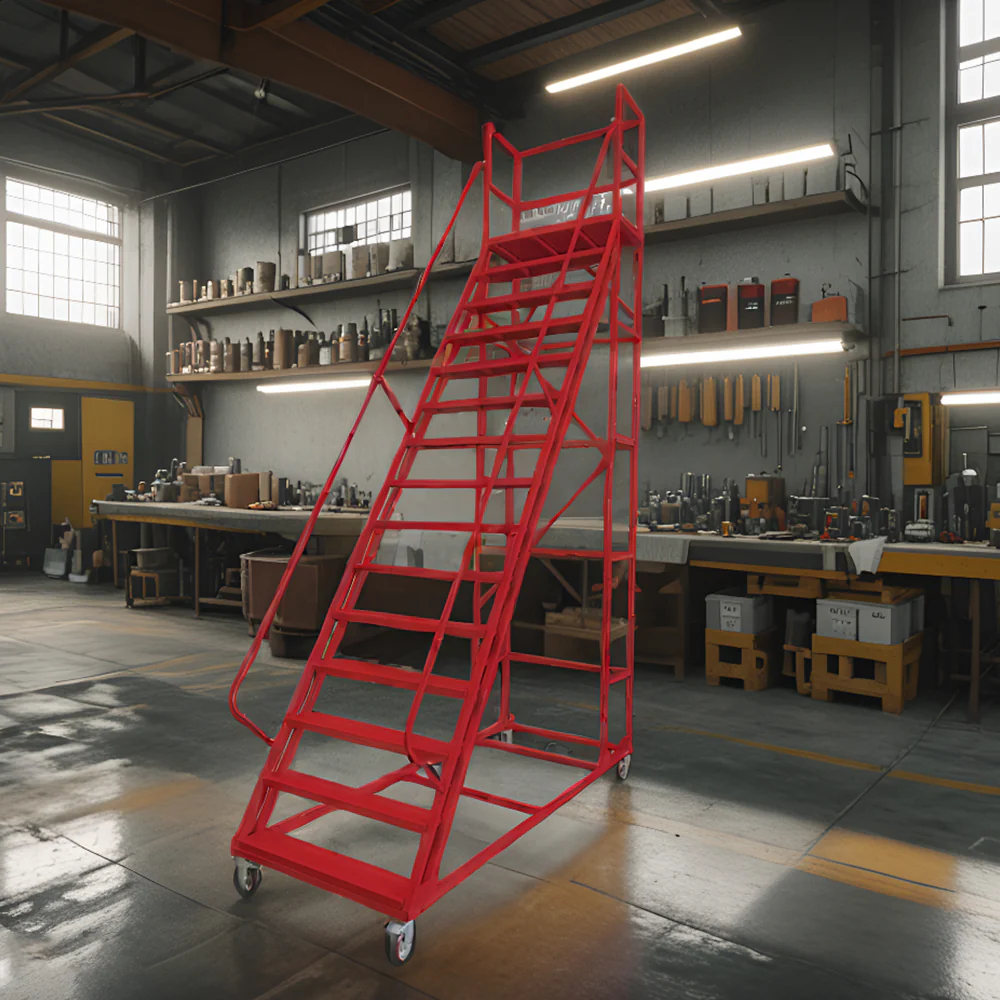 GROVIA 350cm Platform Height  14-step Ladder With Wheels Warehouse Staircase - Image 4
