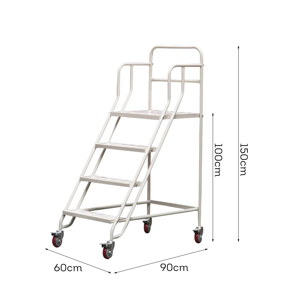 GROVIA 100cm Platform Height 4-step Ladder With Wheels Warehouse Staircase - Image 10