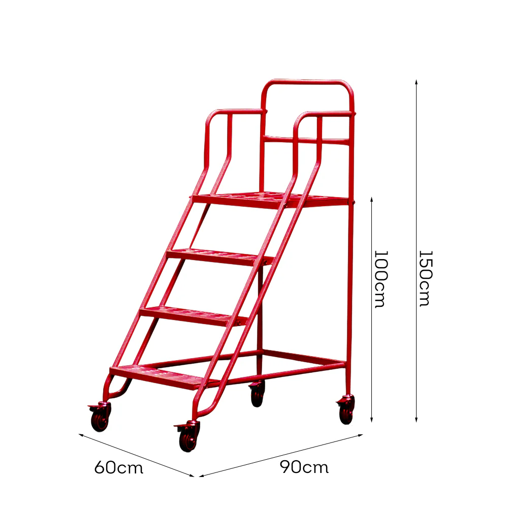 GROVIA 100cm Platform Height 4-step Ladder With Wheels Warehouse Staircase - Image 11