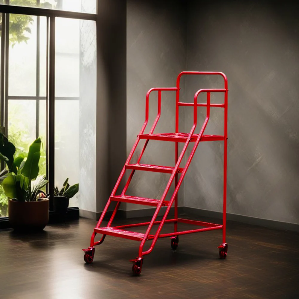 GROVIA 100cm Platform Height 4-step Ladder With Wheels Warehouse Staircase - Image 3
