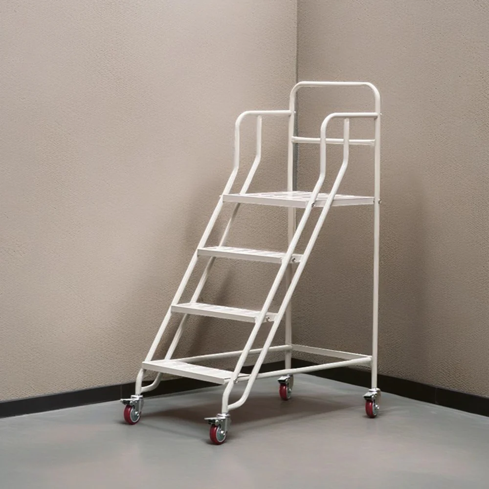 GROVIA 100cm Platform Height 4-step Ladder With Wheels Warehouse Staircase - Image 4
