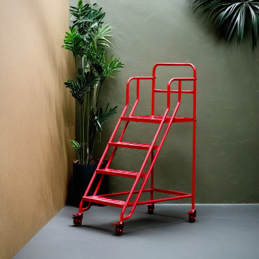 GROVIA 100cm Platform Height 4-step Ladder With Wheels Warehouse Staircase - Image 5