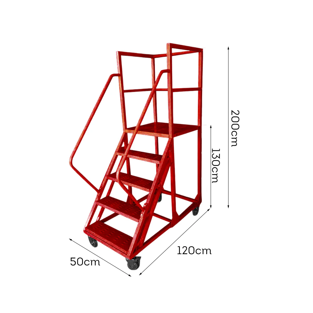 GROVIA 130cm Platform Height  5-step Ladder With Wheels Warehouse Staircase - Image 10