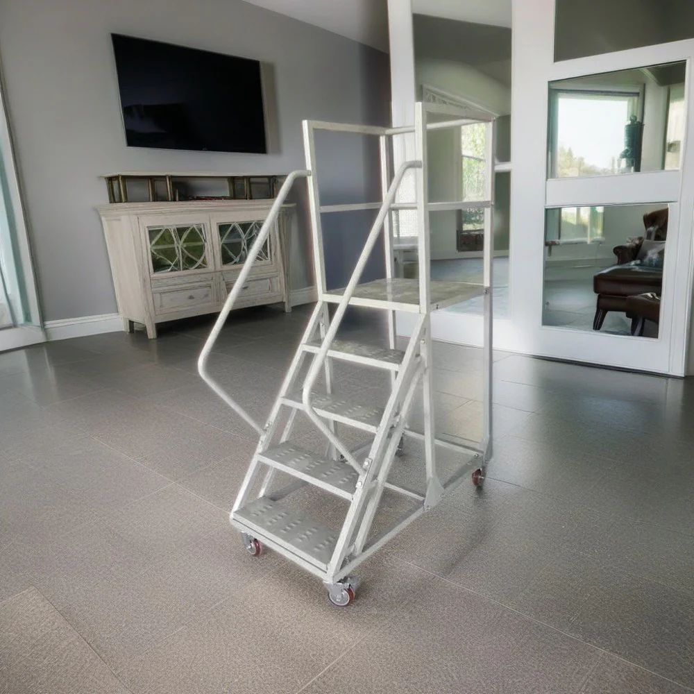 GROVIA 130cm Platform Height  5-step Ladder With Wheels Warehouse Staircase - Image 3