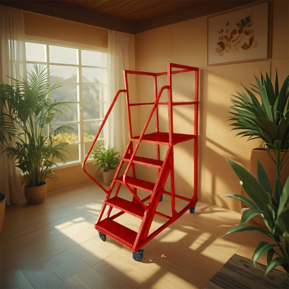 GROVIA 130cm Platform Height  5-step Ladder With Wheels Warehouse Staircase - Image 4