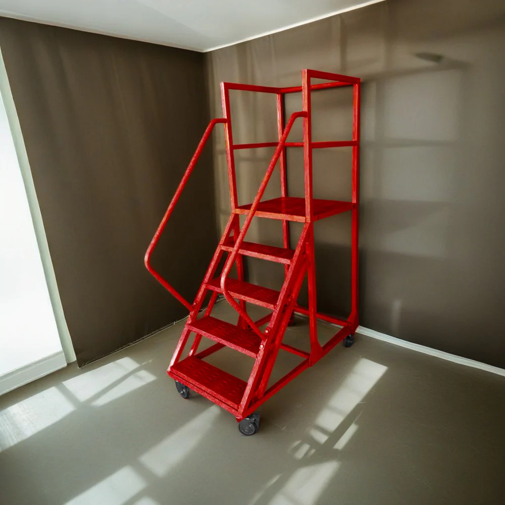 GROVIA 130cm Platform Height  5-step Ladder With Wheels Warehouse Staircase - Image 5