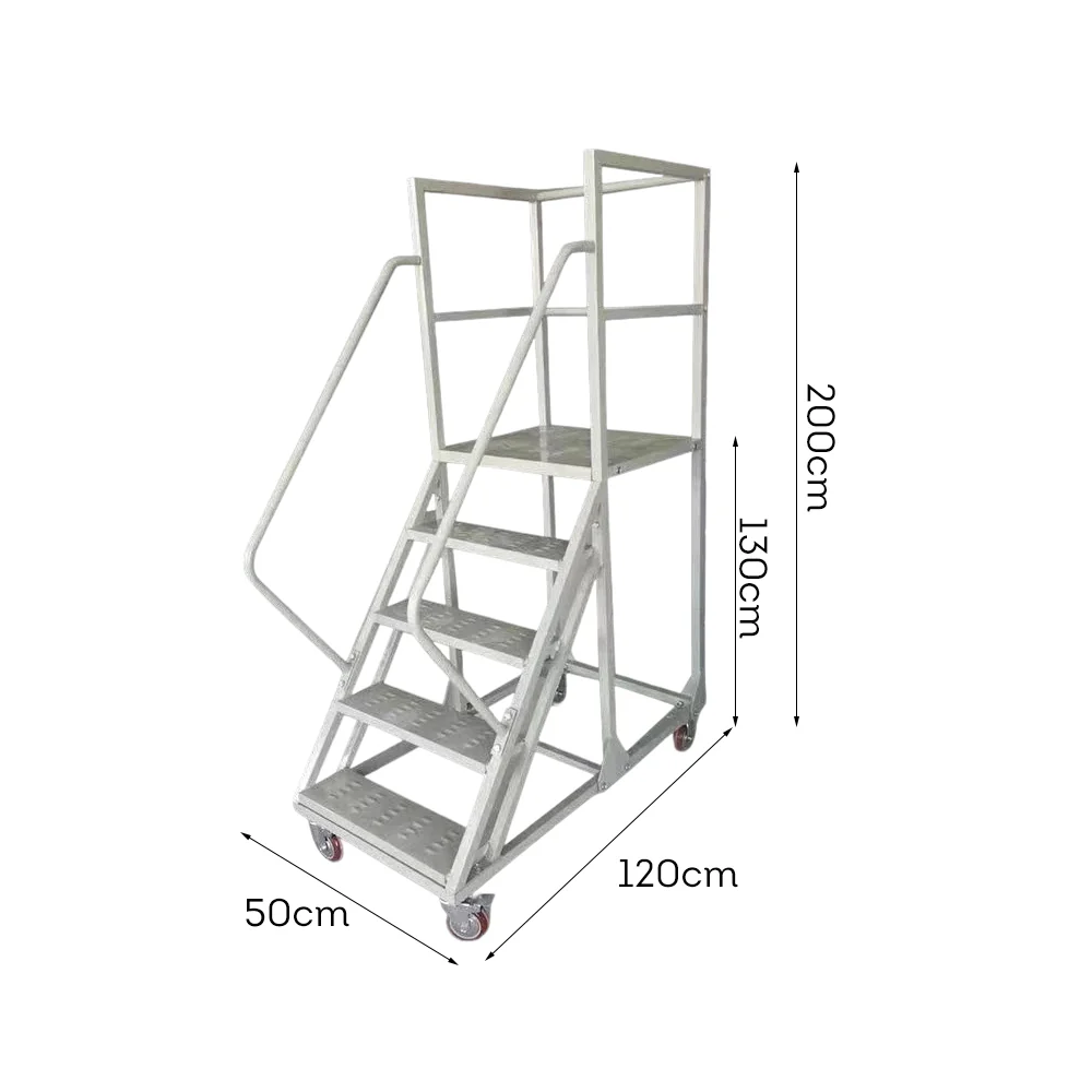 GROVIA 130cm Platform Height  5-step Ladder With Wheels Warehouse Staircase - Image 9