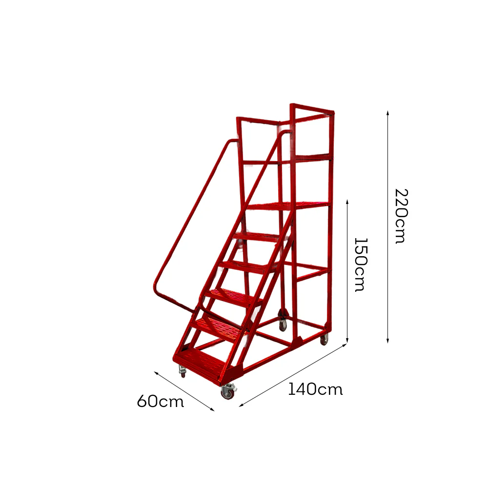 GROVIA 150cm Platform Height  6-step Ladder With Wheels Warehouse Staircase - Image 10