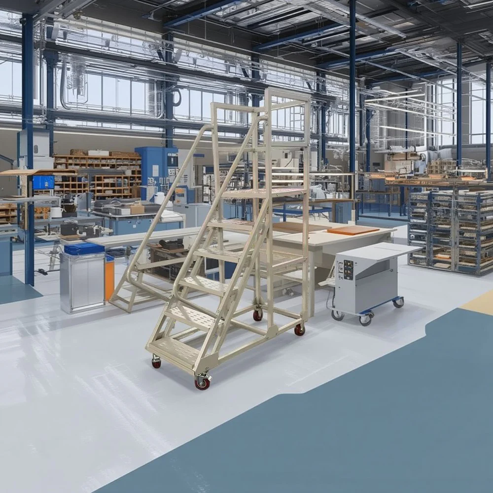 GROVIA 150cm Platform Height  6-step Ladder With Wheels Warehouse Staircase - Image 3