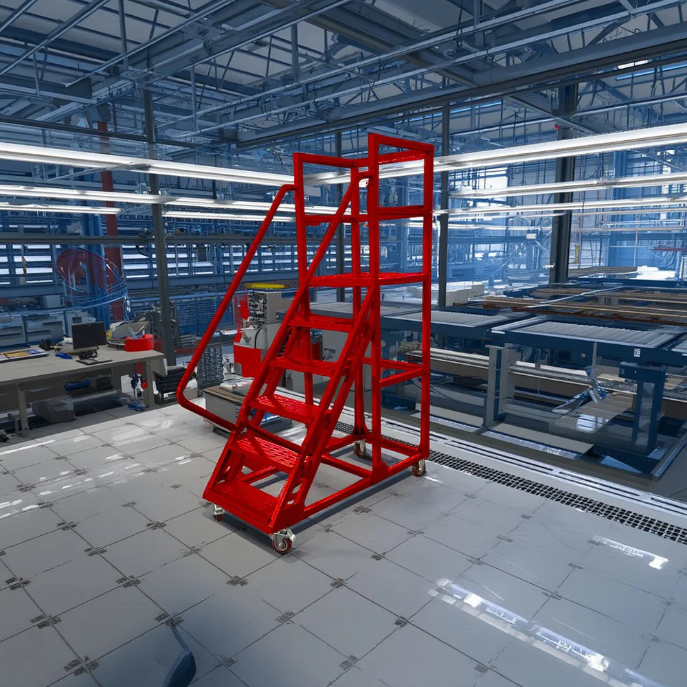 GROVIA 150cm Platform Height  6-step Ladder With Wheels Warehouse Staircase - Image 4