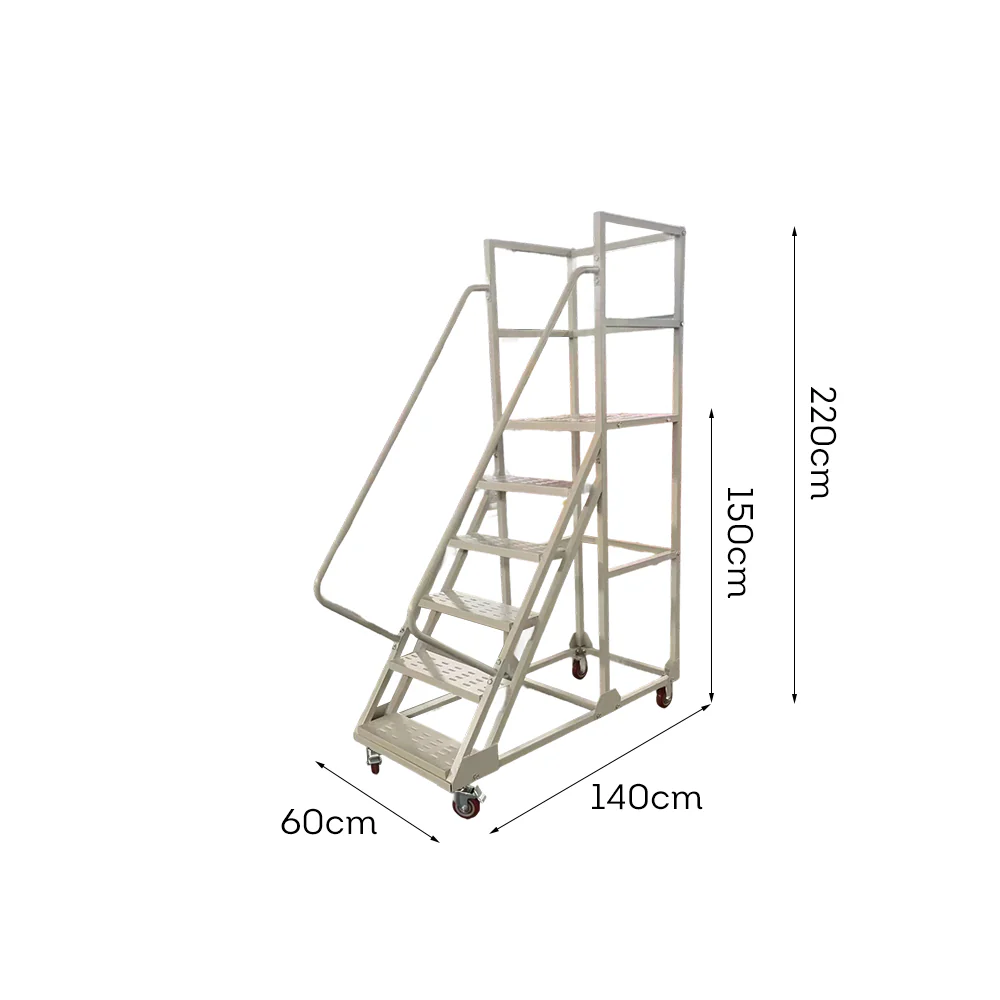 GROVIA 150cm Platform Height  6-step Ladder With Wheels Warehouse Staircase - Image 9