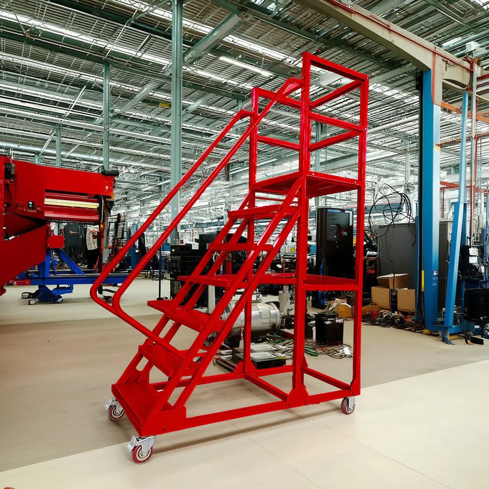 GROVIA 180cm Platform Height 7-step Ladder With Wheels Warehouse Staircase - Image 4