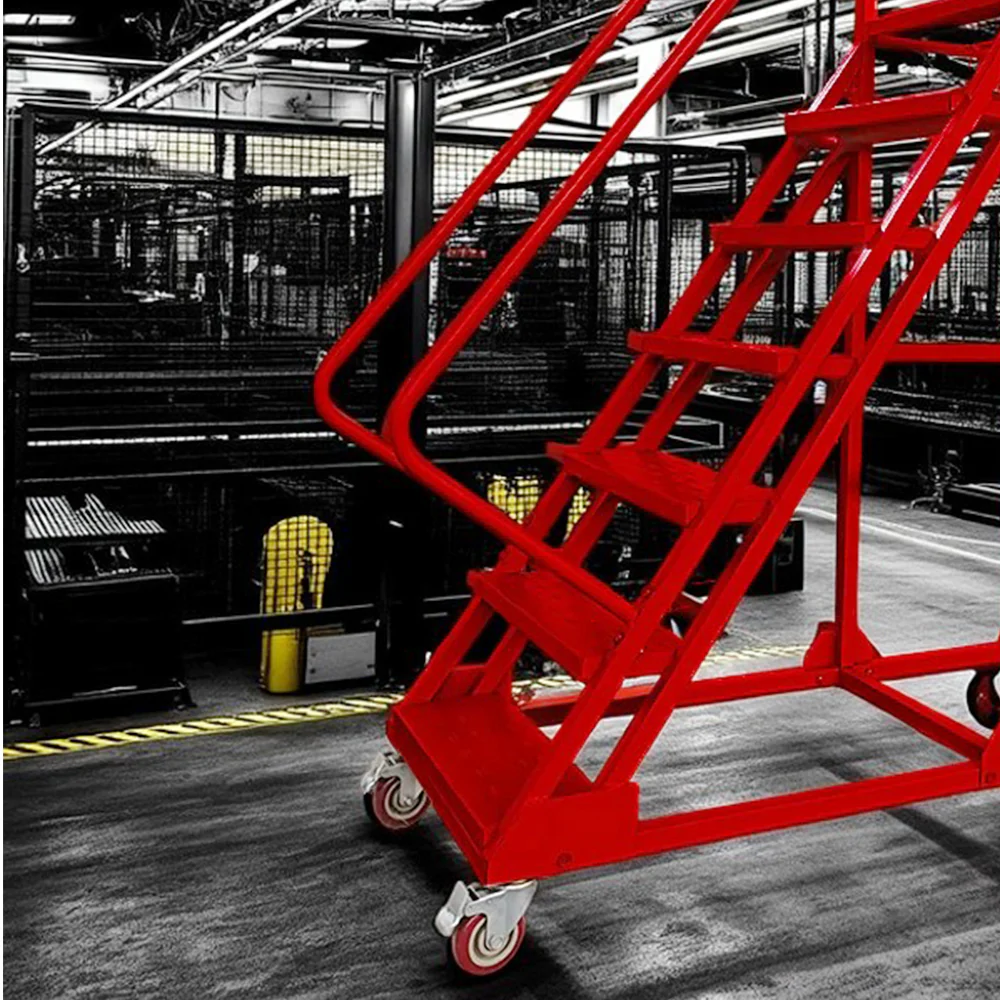 GROVIA 180cm Platform Height 7-step Ladder With Wheels Warehouse Staircase - Image 8