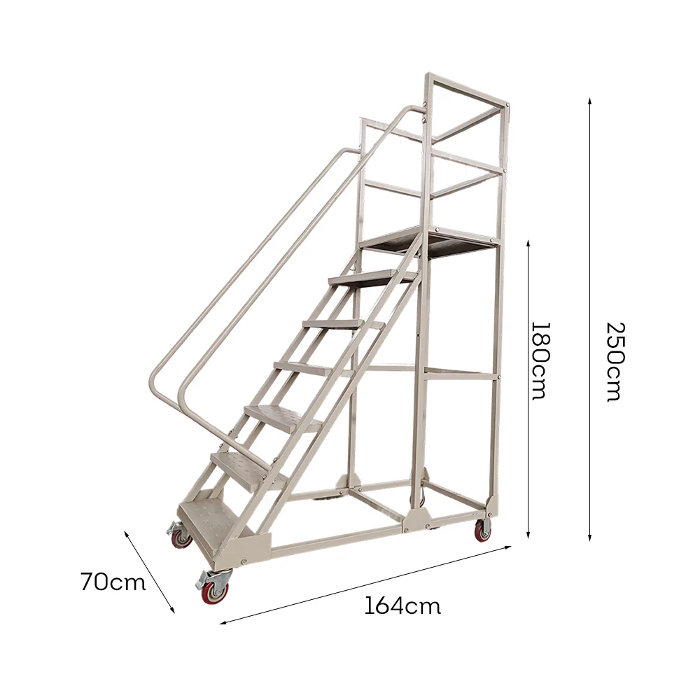 GROVIA 180cm Platform Height 7-step Ladder With Wheels Warehouse Staircase - Image 9