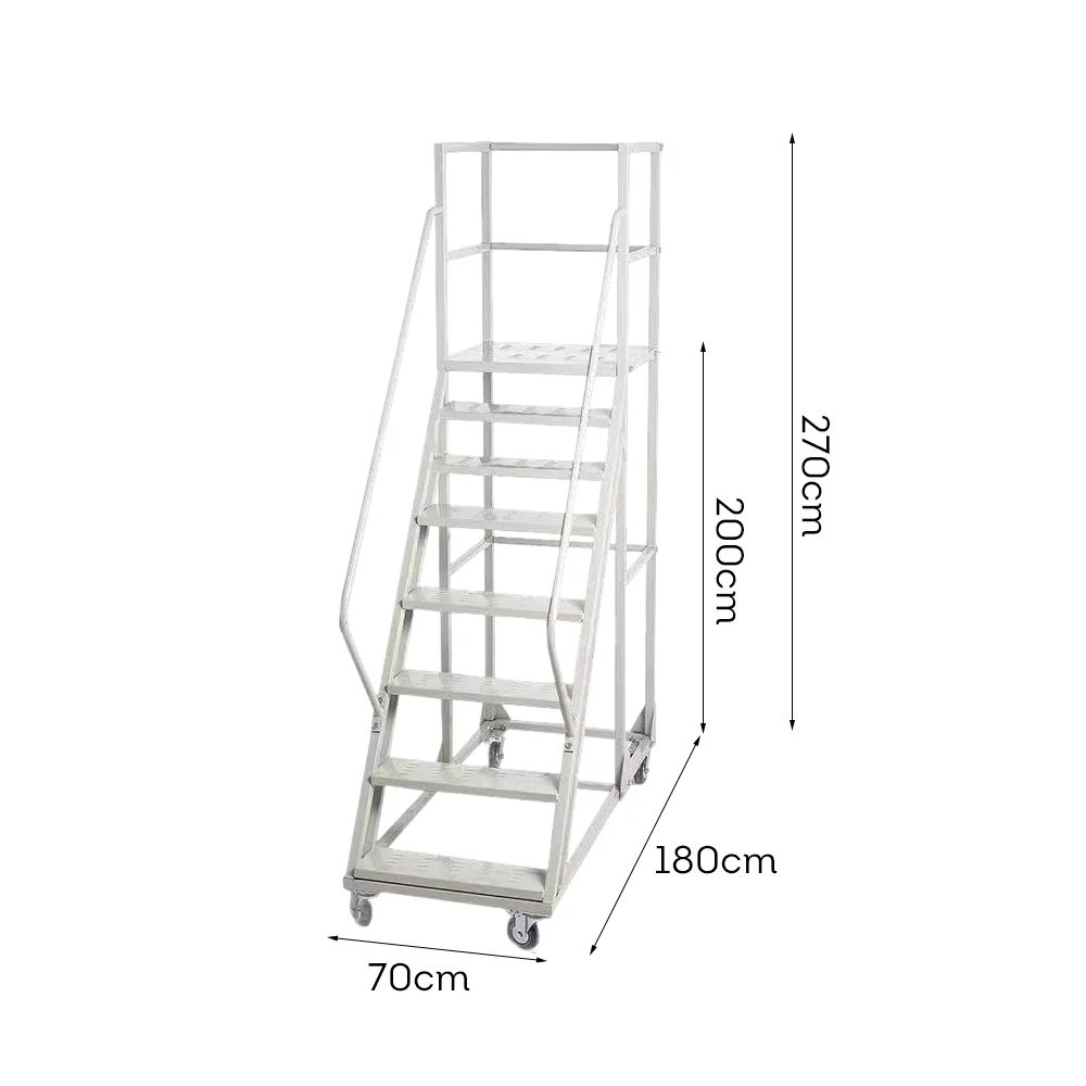 GROVIA 200cm Platform Height 8-step Ladder With Wheels Warehouse Staircase - Image 14