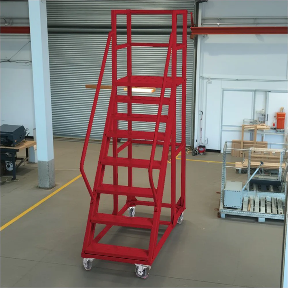 GROVIA 200cm Platform Height 8-step Ladder With Wheels Warehouse Staircase - Image 3