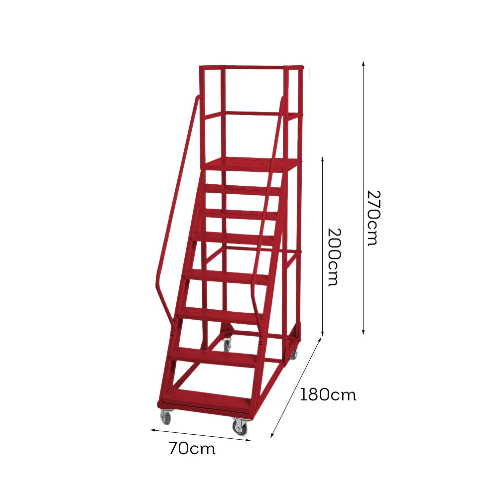 GROVIA 200cm Platform Height 8-step Ladder With Wheels Warehouse Staircase - Image 6