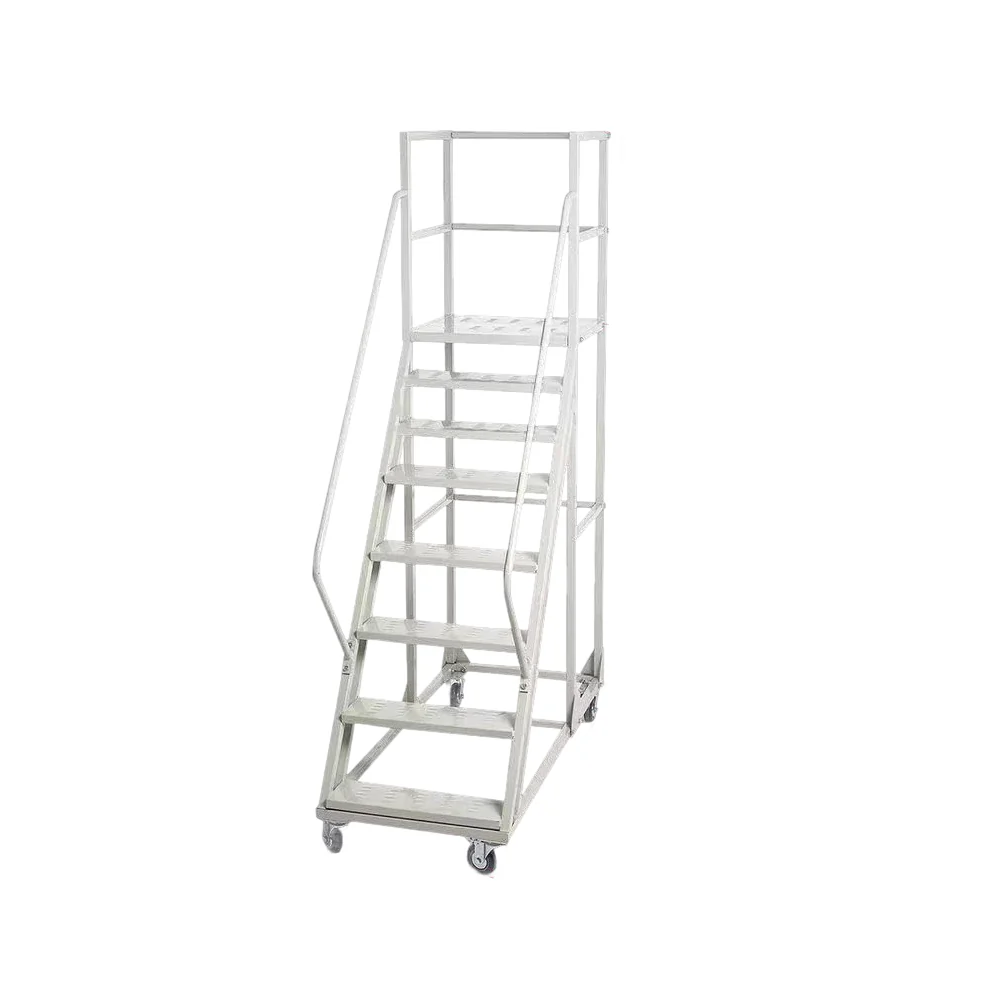GROVIA 200cm Platform Height 8-step Ladder With Wheels Warehouse Staircase - Image 7