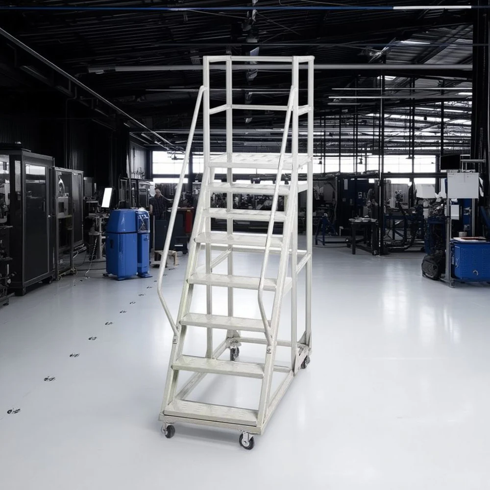 GROVIA 200cm Platform Height 8-step Ladder With Wheels Warehouse Staircase - Image 8