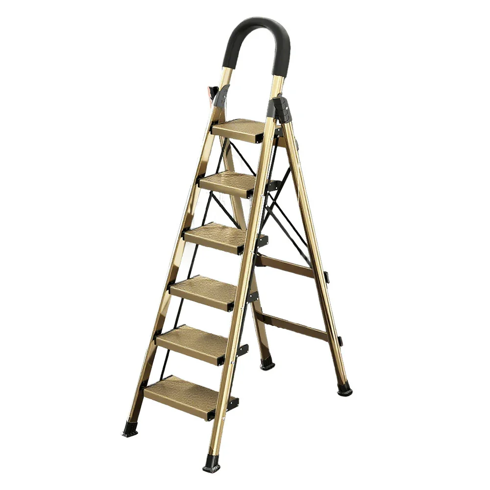 GROVIA 5/6/7 Step Lightweight Aluminum Alloy Folding Ladder, Extra-Wide 20cm Pedals, X-Shaped Support, Anti-Slip Design - Image 6