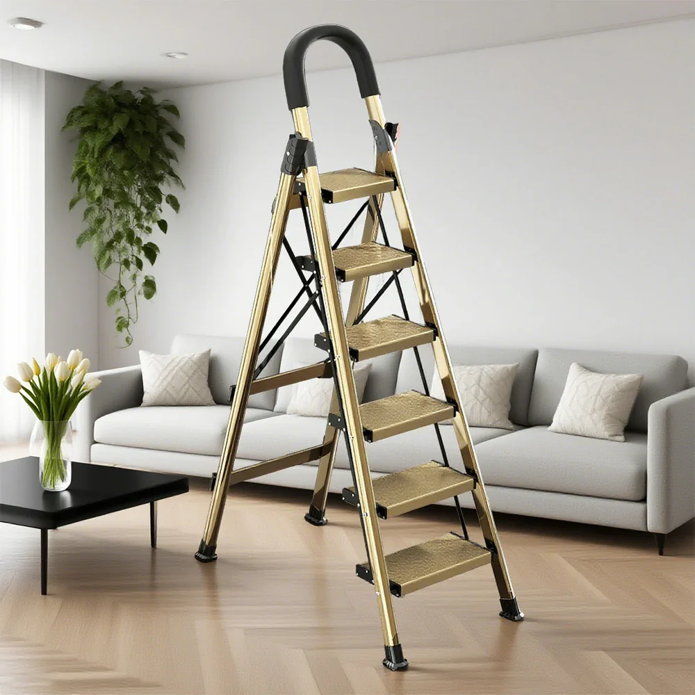 GROVIA 5/6/7 Step Lightweight Aluminum Alloy Folding Ladder, Extra-Wide 20cm Pedals, X-Shaped Support, Anti-Slip Design - Image 8