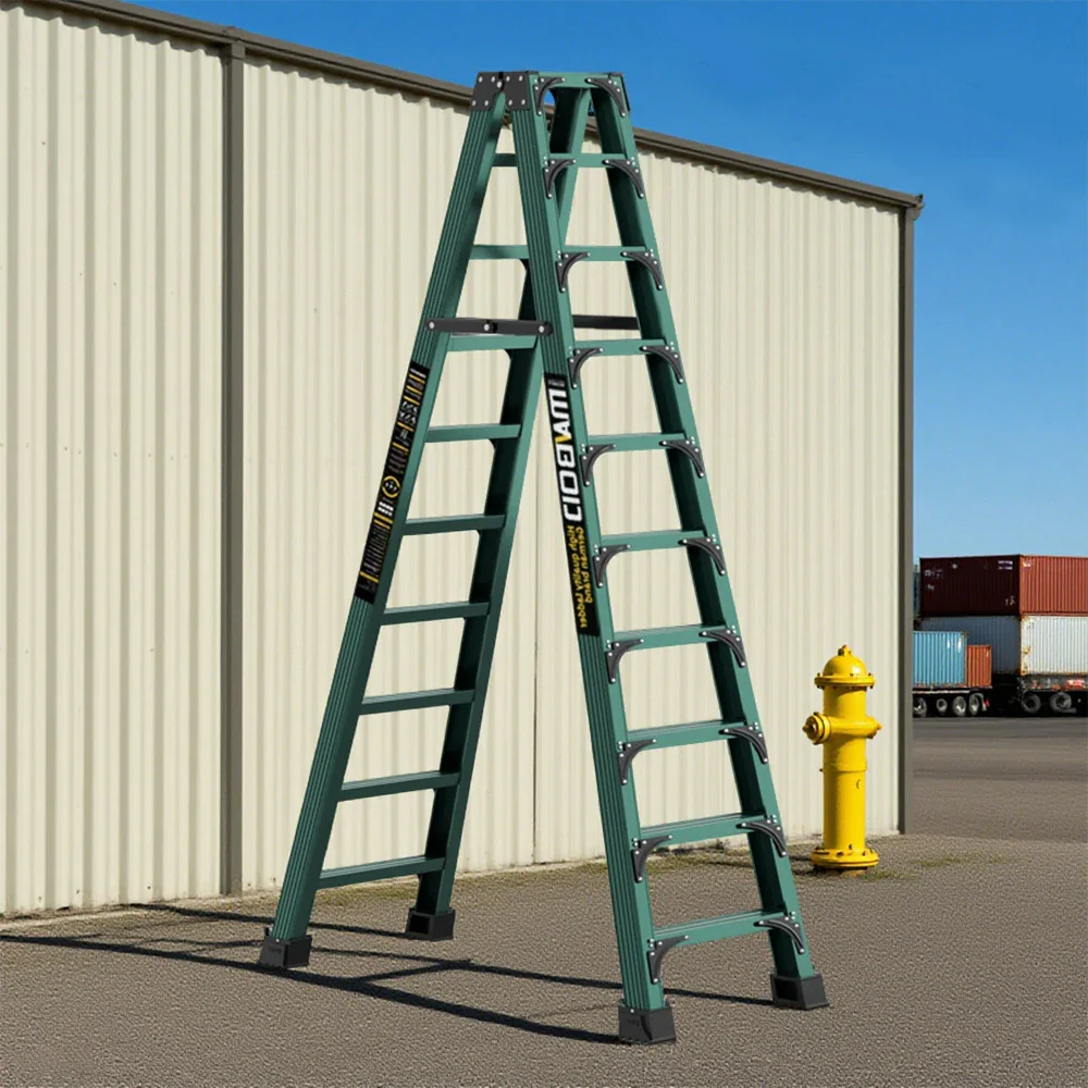 GROVIA 6/7/8/10 Step Folding Ladder, Triangular Support, Anti-Slip Pedals, Stabilizing Rod, Durable & Portable Design - Green - Image 16