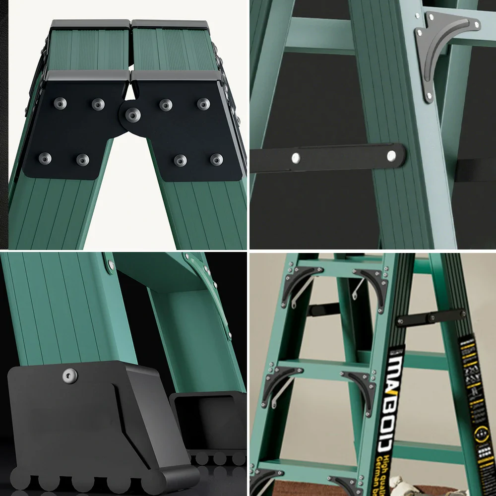 GROVIA 6/7/8/10 Step Folding Ladder, Triangular Support, Anti-Slip Pedals, Stabilizing Rod, Durable & Portable Design - Green - Image 3