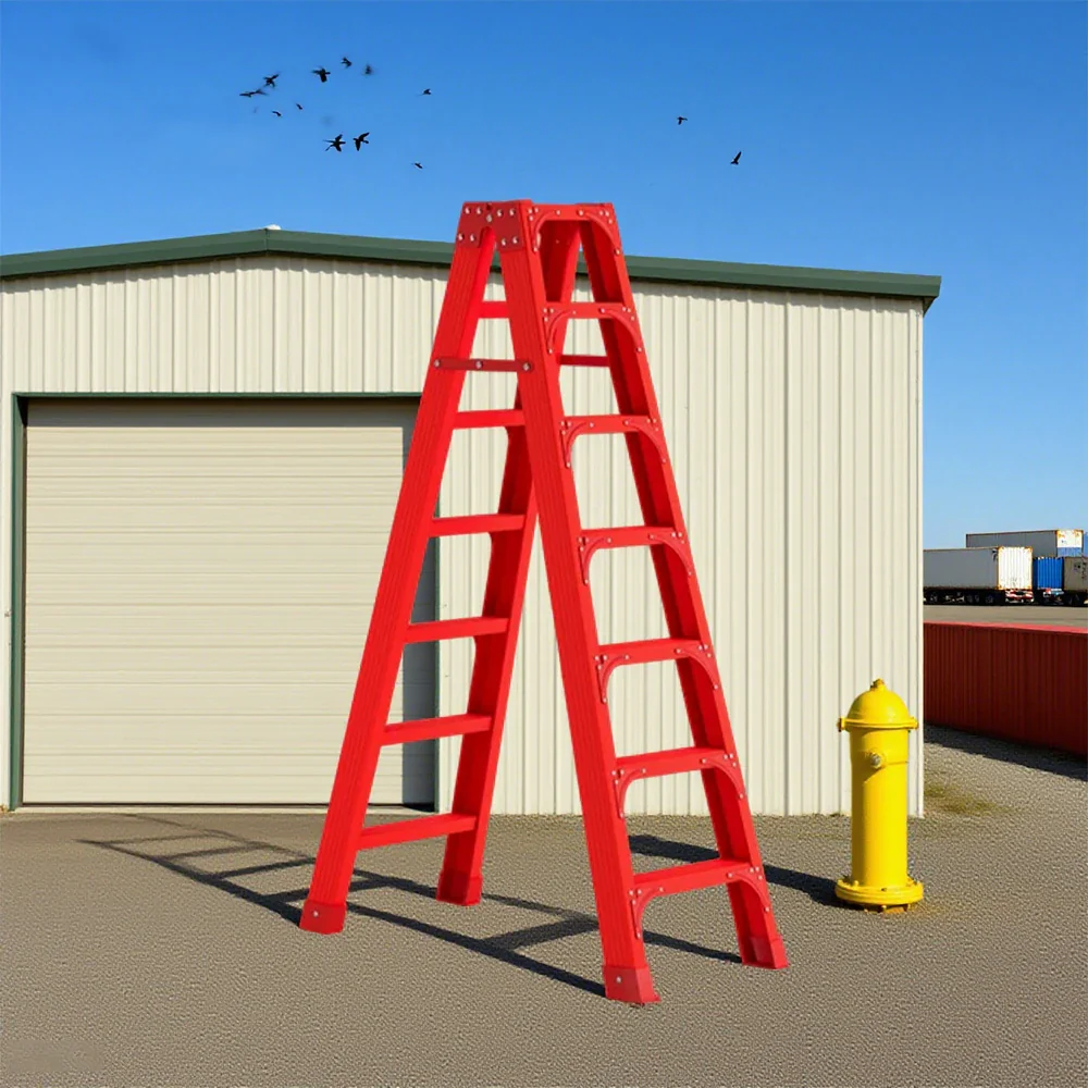 GROVIA 6/7/8/10 Step Folding Ladder, Triangular Support, Anti-Slip Pedals, Stabilizing Rod, Durable & Portable Design - Red - Image 8