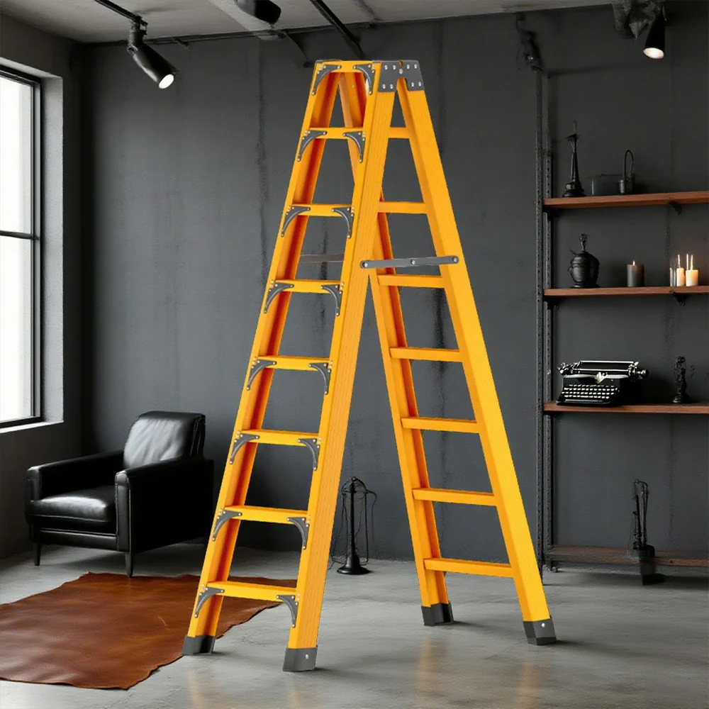 GROVIA 6/7/8/10 Step Folding Ladder, Triangular Support, Anti-Slip Pedals, Stabilizing Rod, Durable & Portable Design - Yellow - Image 11