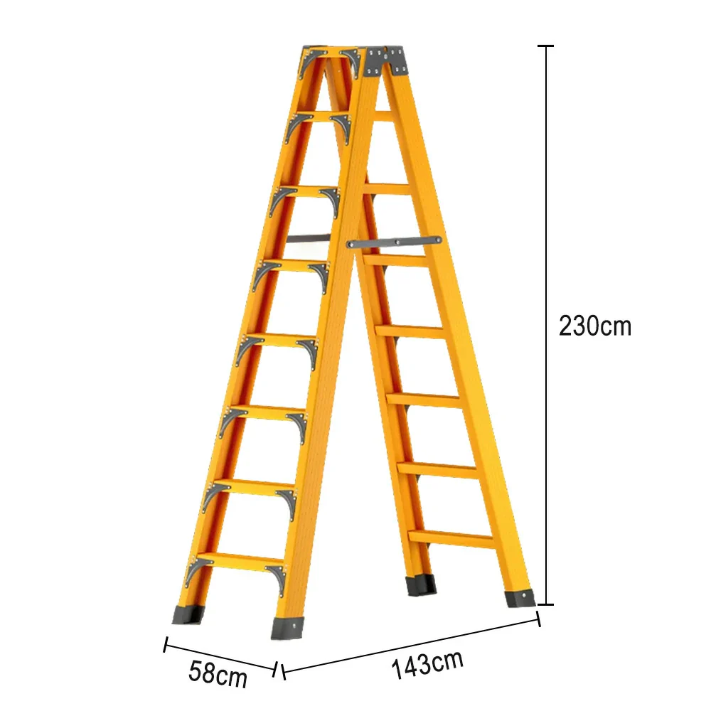 GROVIA 6/7/8/10 Step Folding Ladder, Triangular Support, Anti-Slip Pedals, Stabilizing Rod, Durable & Portable Design - Yellow - Image 13