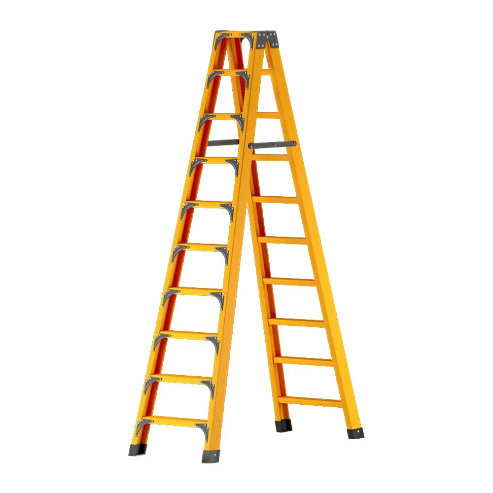 GROVIA 6/7/8/10 Step Folding Ladder, Triangular Support, Anti-Slip Pedals, Stabilizing Rod, Durable & Portable Design - Yellow - Image 14