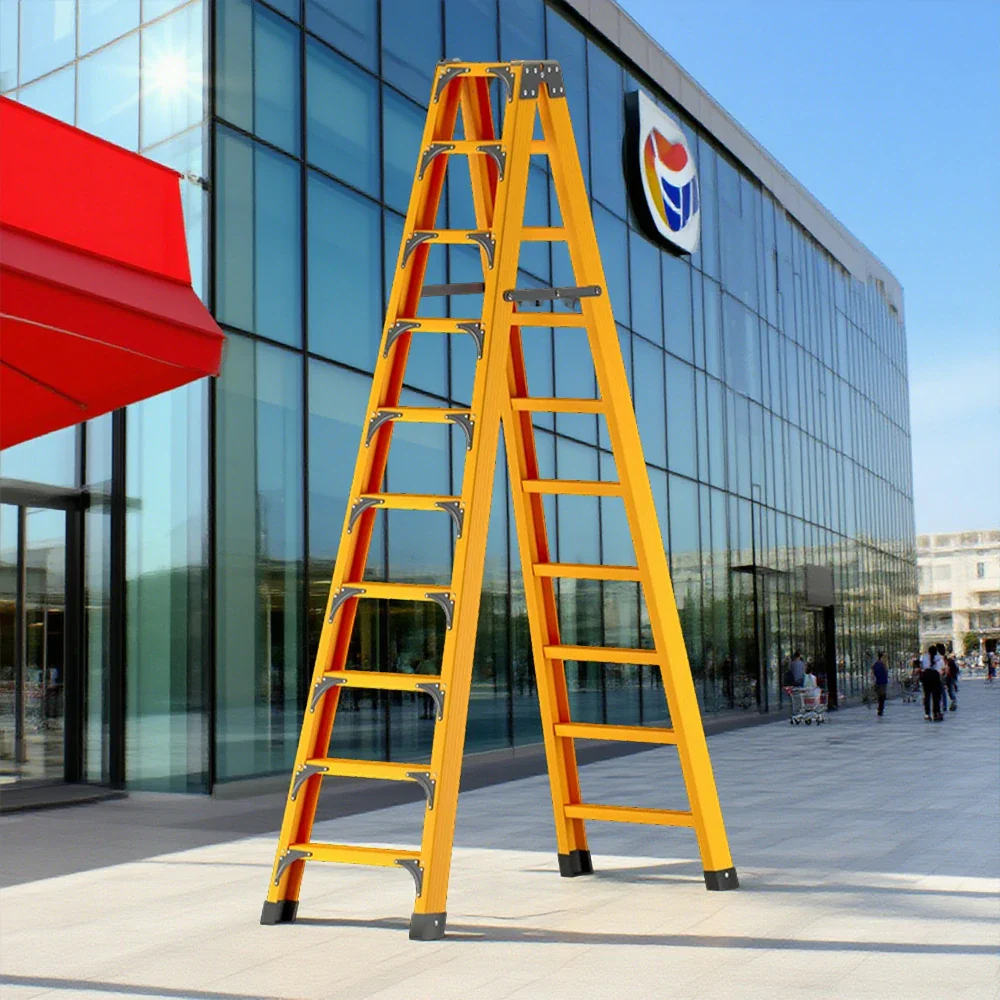 GROVIA 6/7/8/10 Step Folding Ladder, Triangular Support, Anti-Slip Pedals, Stabilizing Rod, Durable & Portable Design - Yellow - Image 15