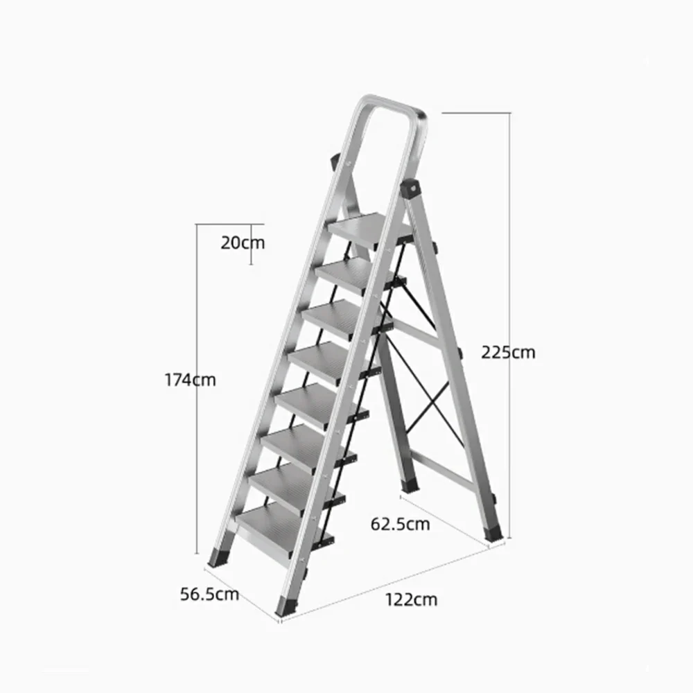 GROVIA 5/6/7/8-Step Aluminium Folding Ladder - 6cm Slim Design, 18cm Wide Non-Slip Pedal, Anti-Slip Feet - Silver - Image 17