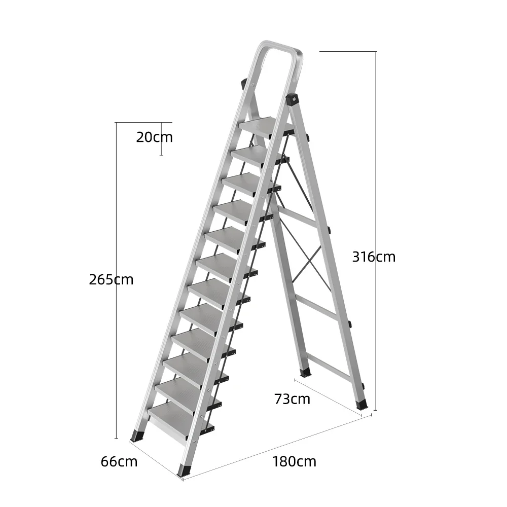 GROVIA 9/10/11/12-Step Aluminium Folding Ladder - 6cm Slim Design, 18cm Wide Non-Slip Pedal, Anti-Slip Feet - Silver - Image 17