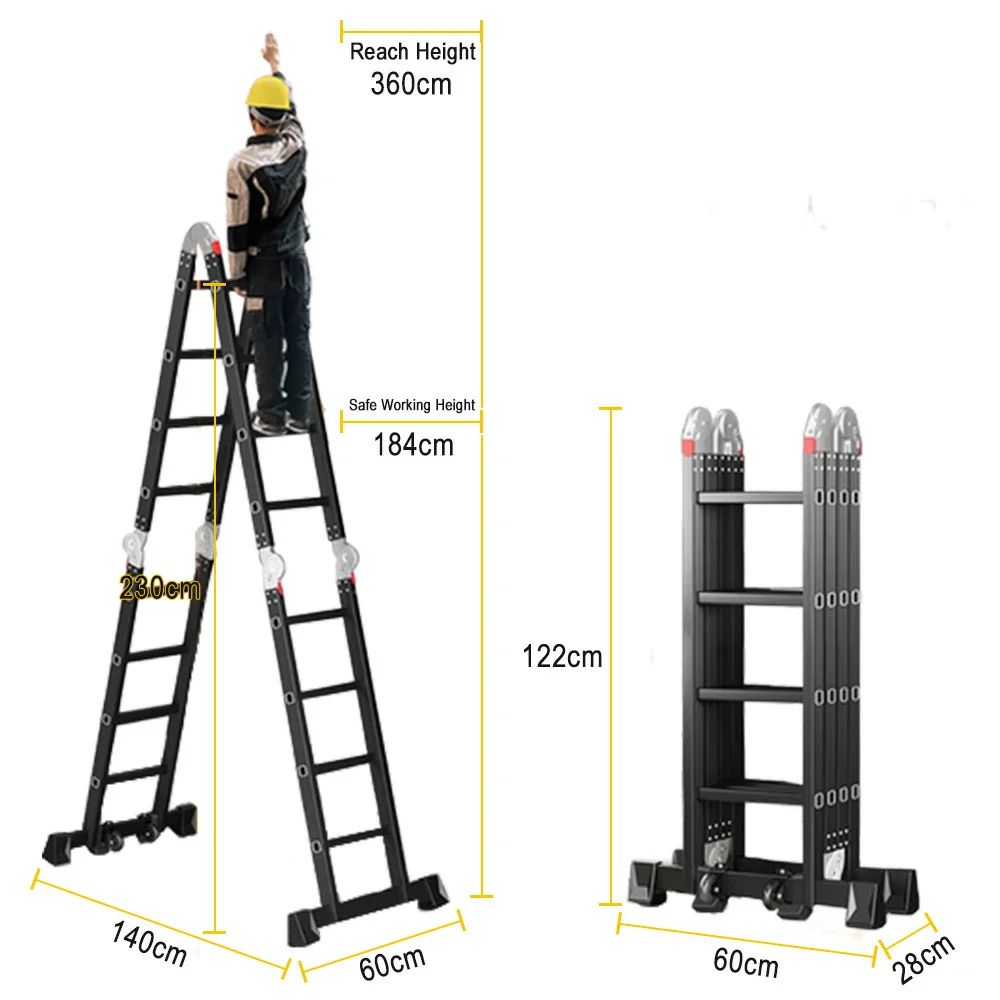 GROVIA 6/8/10 Step Multi-Purpose Folding Ladder, Heavy-Duty Hinges, Adjustable Configurations, Anti-Slip Base - Black - Image 9