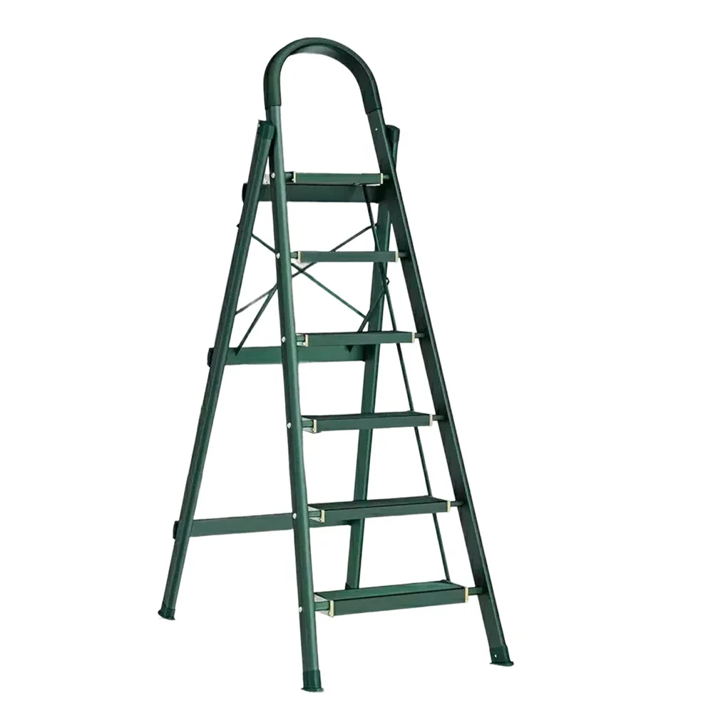GROVIA 4/5/6-Step Aluminium Folding Ladder - 5cm Slim Design, 18cm Wide Non-Slip Pedal, Anti-Slip Feet - Green - Image 10