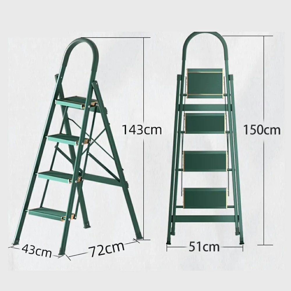 GROVIA 4/5/6-Step Aluminium Folding Ladder - 5cm Slim Design, 18cm Wide Non-Slip Pedal, Anti-Slip Feet - Green - Image 5