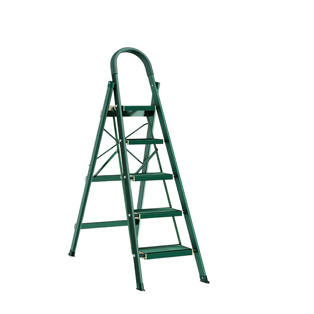 GROVIA 4/5/6-Step Aluminium Folding Ladder - 5cm Slim Design, 18cm Wide Non-Slip Pedal, Anti-Slip Feet - Green - Image 6