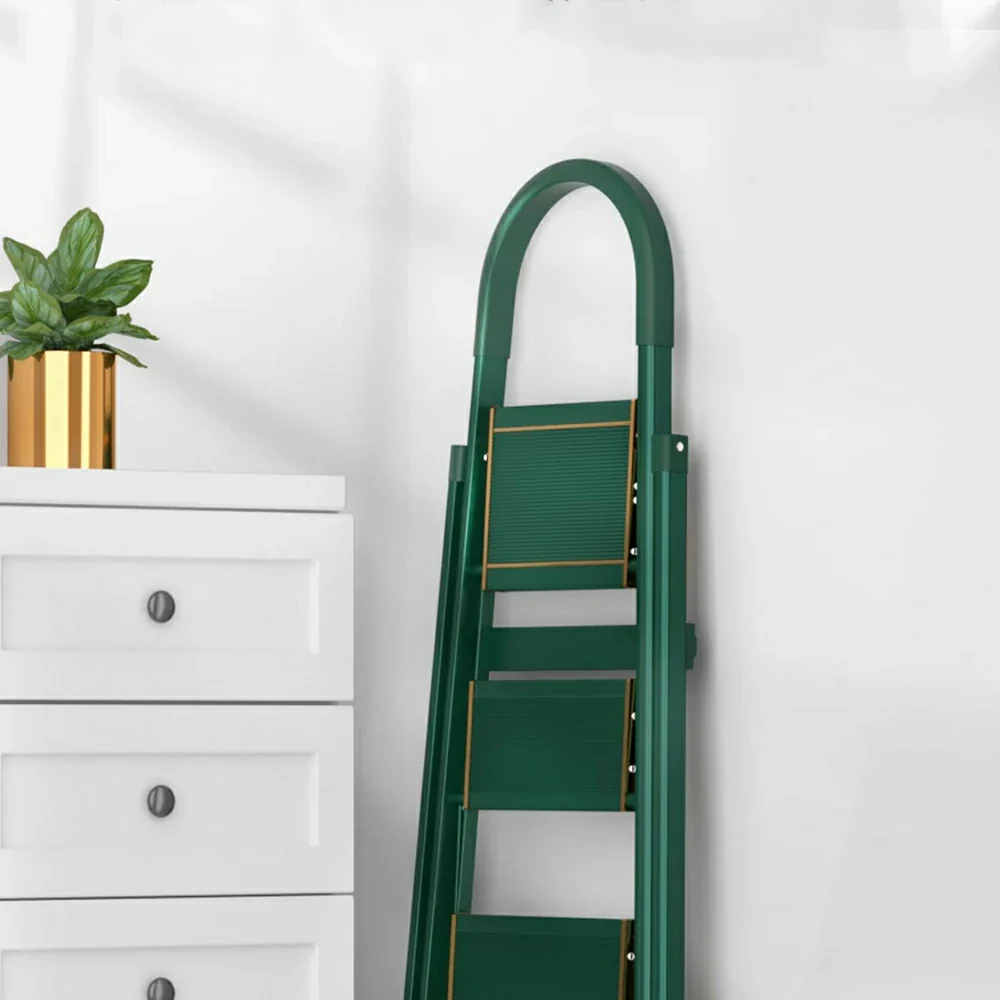 GROVIA 4/5/6-Step Aluminium Folding Ladder - 5cm Slim Design, 18cm Wide Non-Slip Pedal, Anti-Slip Feet - Green - Image 8