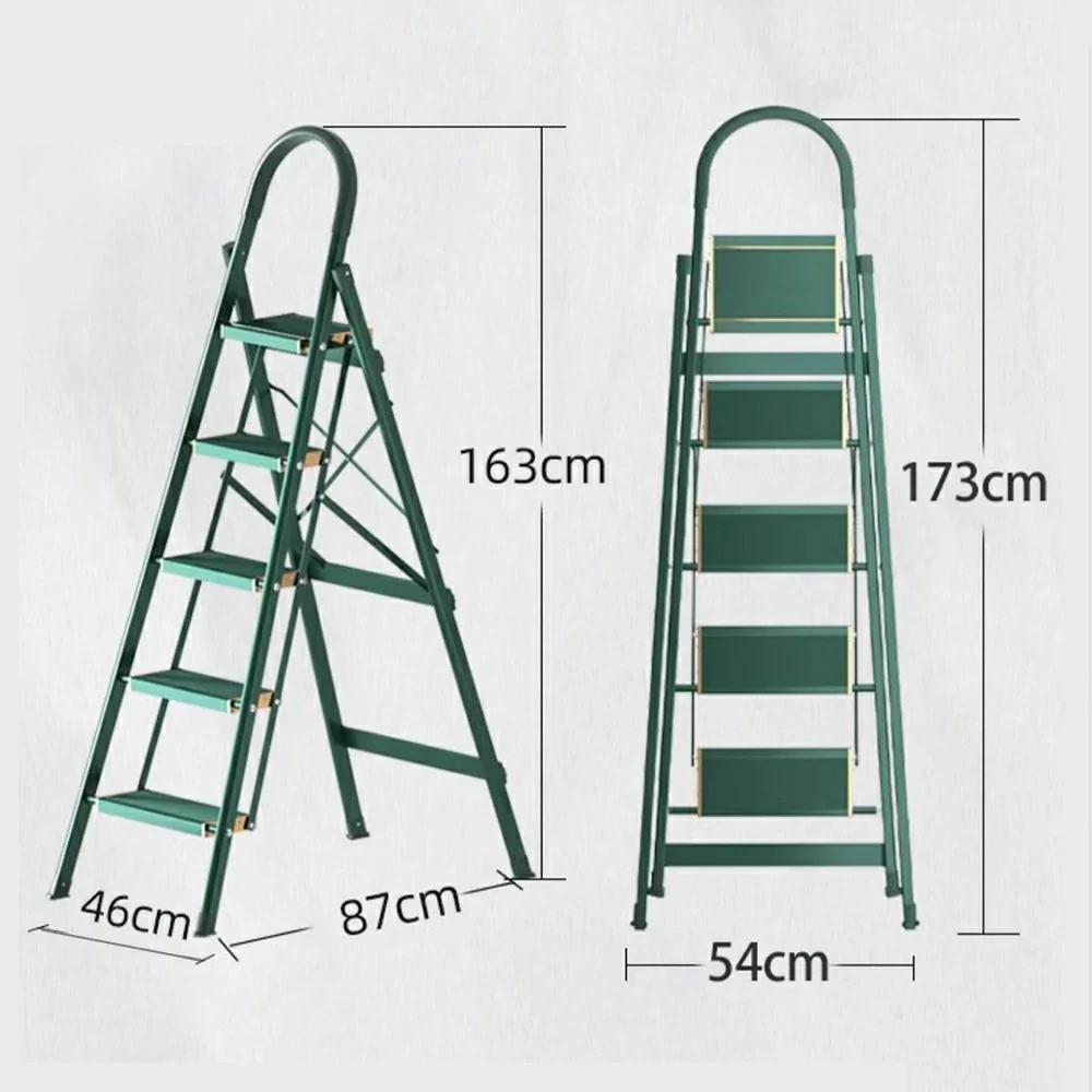 GROVIA 4/5/6-Step Aluminium Folding Ladder - 5cm Slim Design, 18cm Wide Non-Slip Pedal, Anti-Slip Feet - Green - Image 9