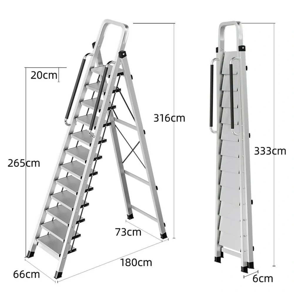 GROVIA 10/11/12 Step Aluminum Alloy Folding Ladder with Handrails, Anti-Slip Design, Extra-Wide Pedals, Durable - Image 13