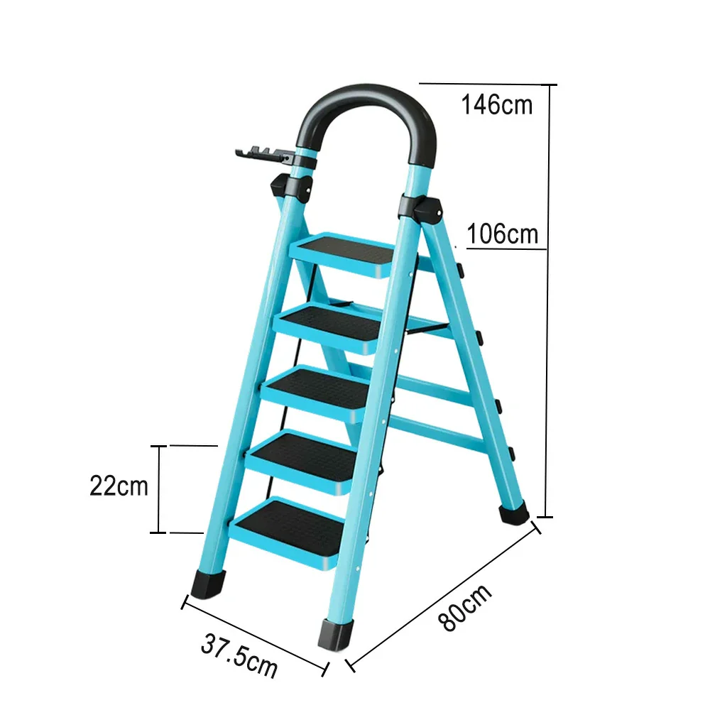 GROVIA 4/5/6 Step Carbon Alloy Steel Folding Ladder, Extra-Wide 27cm Pedals, Tool Tray, Anti-Slip Feet, Heavy-Duty Design - Blue - Image 10
