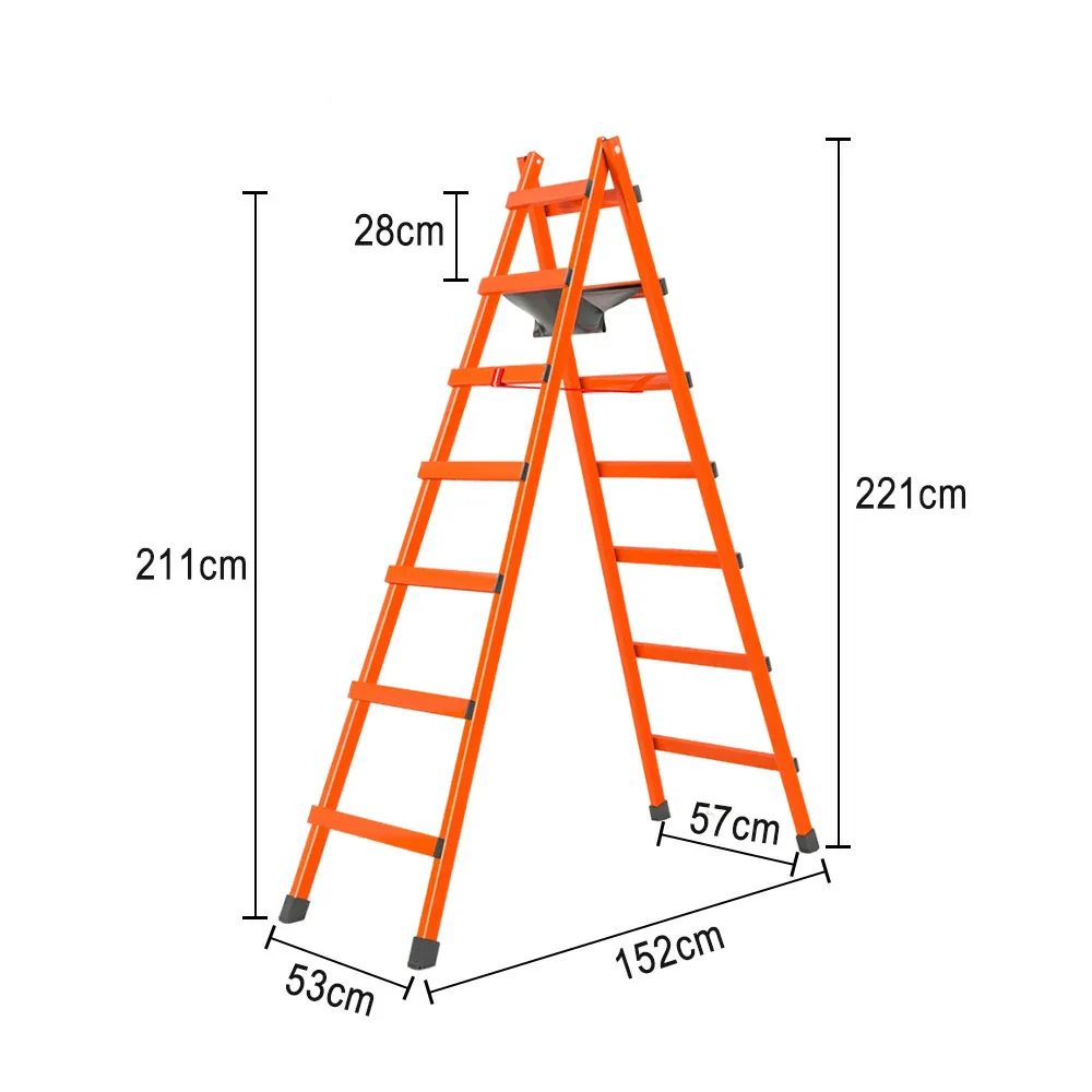 GROVIA 7/8/9-Step Carbon Steel Walking Ladder - Built-in Canvas Tool Bag, Stable Structure - Orange - Image 5