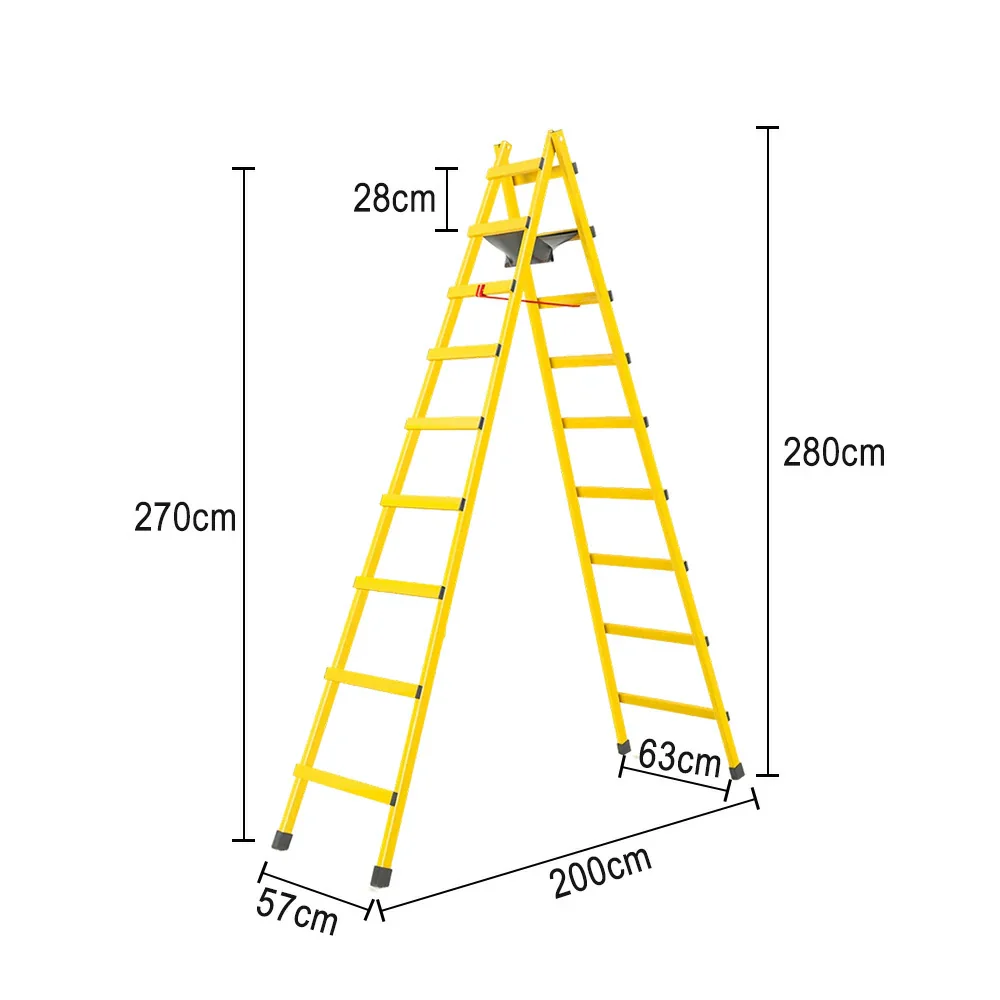 GROVIA 7/8/9-Step Carbon Steel Walking Ladder - Built-in Canvas Tool Bag, Stable Structure - Yellow - Image 15