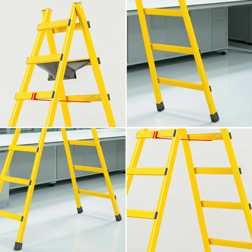 GROVIA 7/8/9-Step Carbon Steel Walking Ladder - Built-in Canvas Tool Bag, Stable Structure - Yellow - Image 3