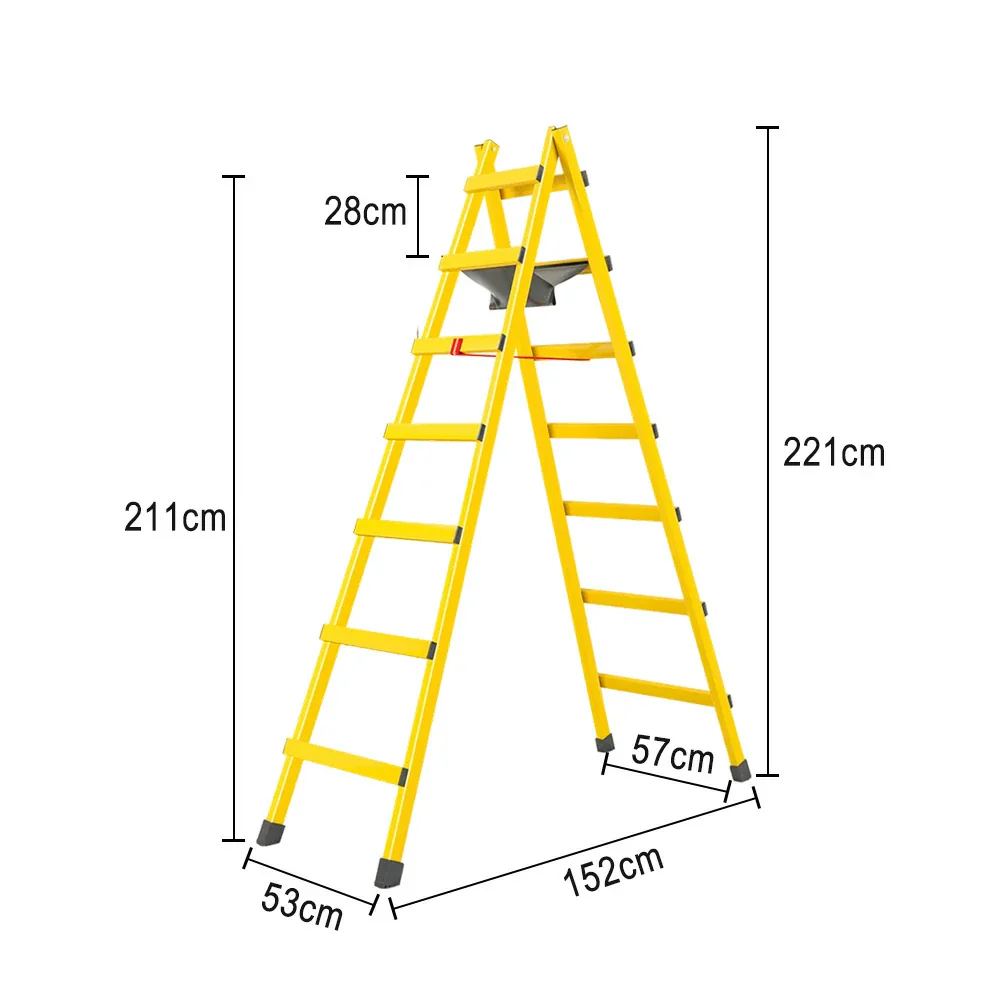 GROVIA 7/8/9-Step Carbon Steel Walking Ladder - Built-in Canvas Tool Bag, Stable Structure - Yellow - Image 5